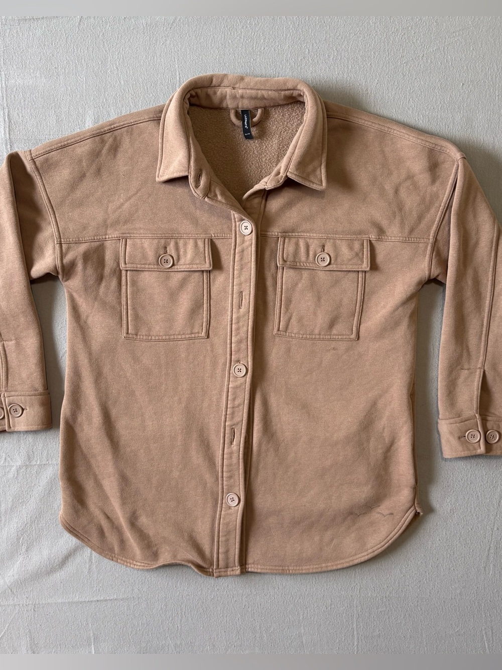 LAZYPANTS Teddy Fleece Shacket Jacket Beige Tan Button Up XL